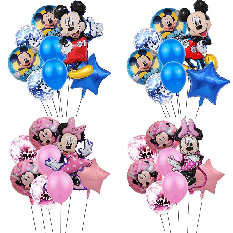 Minnie mouse foil balloons mickey 1st birthday party decorations kids ballon number 1 globos baby shower confetti latex ball toy | Дом и сад