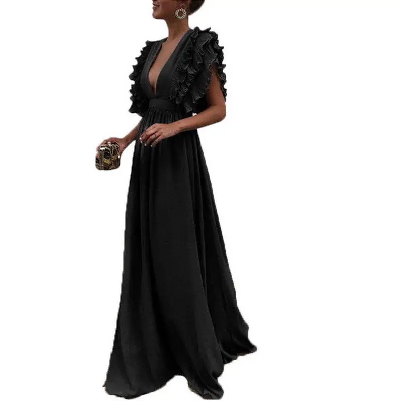 

Юбка-макси Женская с V-образным вырезом, однотонная длинная вечерние няя пляжная в стиле бохо, с цветочным принтом, без рукавов, лето 2018