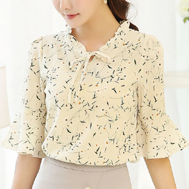 Блузка женская шифоновая с цветочным принтом модный топ и блузка коротким