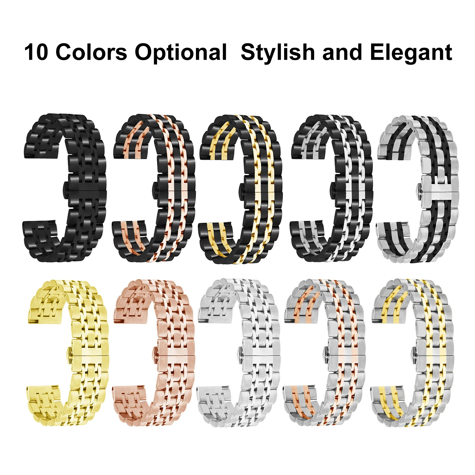 

Stainless Steel Watch Bands Quick Release Watch Bracelet Strap Polished Watchband with Butterfly Buckle 20mm/22mm Smart Watch
