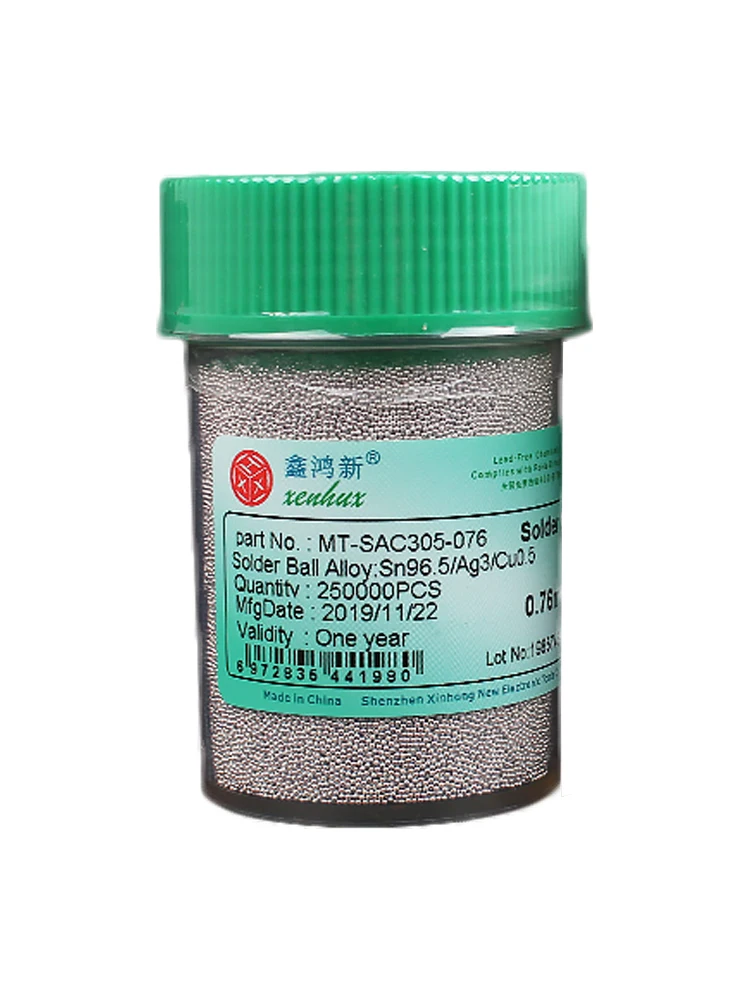 

250K Pcs/Bottle 0.2~0.76mm Diameter Sn96.5Ag3Cu0.5 Lead Free and Sn63Pn37 Solder Balls For BGA Rework