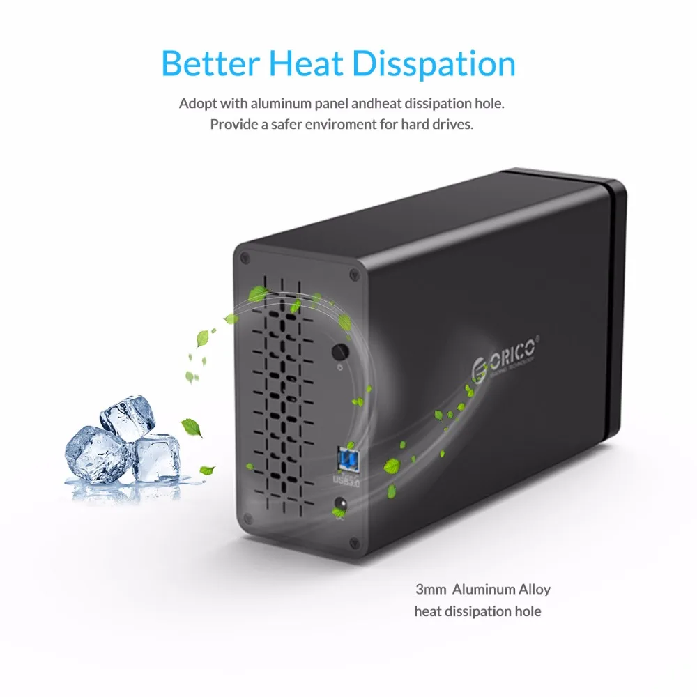 

ORICO 2 Bay 3.5'' USB3.0 HDD Docking Station Aluminum HDD Enclosure Support UASP 48W Power Adapter MAX 32TB Hard Disk Case