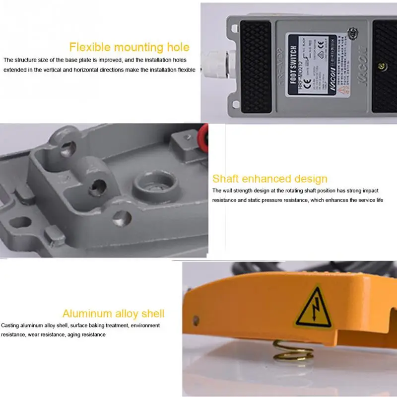 Non Slip Aluminum Alloy Electric 250V Industrial Power Waterproof With Cable Foot Pedal Switch Momentary Control Tool 10A | Обустройство