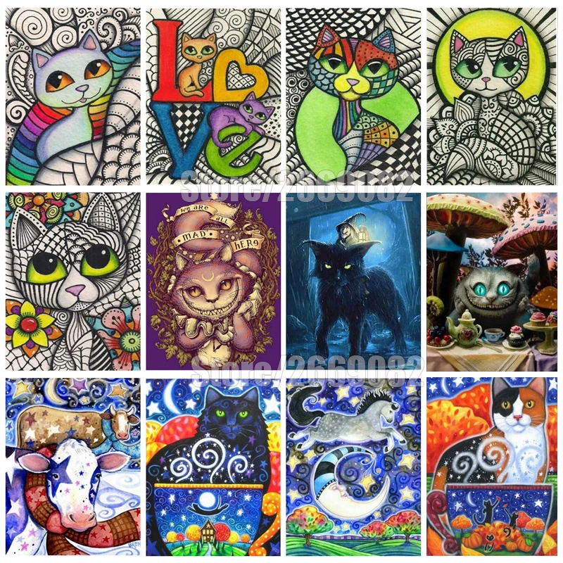 

Алмазная картина с мультяшным котом TT1091, полное сверление, вышивка крестиком, украшение для дома, рождественский подарок