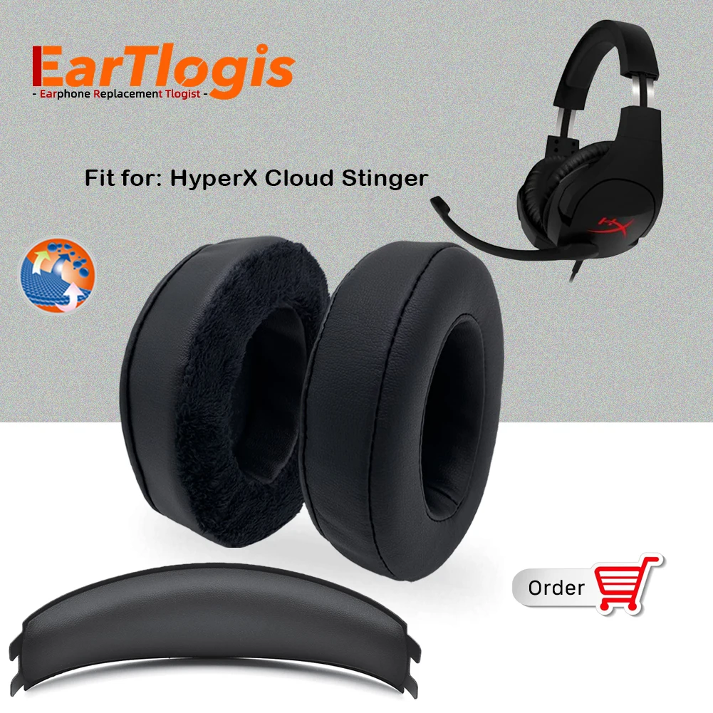 EarTlogis Replacement Ear Pads for Kingston HyperX Cloud Stinger HX-HSCS-BK/AS Headset Parts Earmuff Cover Cushion Cups pillow