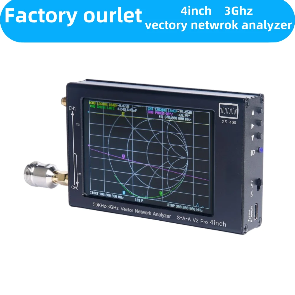 4-дюймовый сенсорный экран SAA-V2 GS400 NanoVNA V2 3GHz 2.2Version 2000MAh аккумулятор Черный векторный анализатор цепей HF VHF UHF test Bluetooth WIFI signal