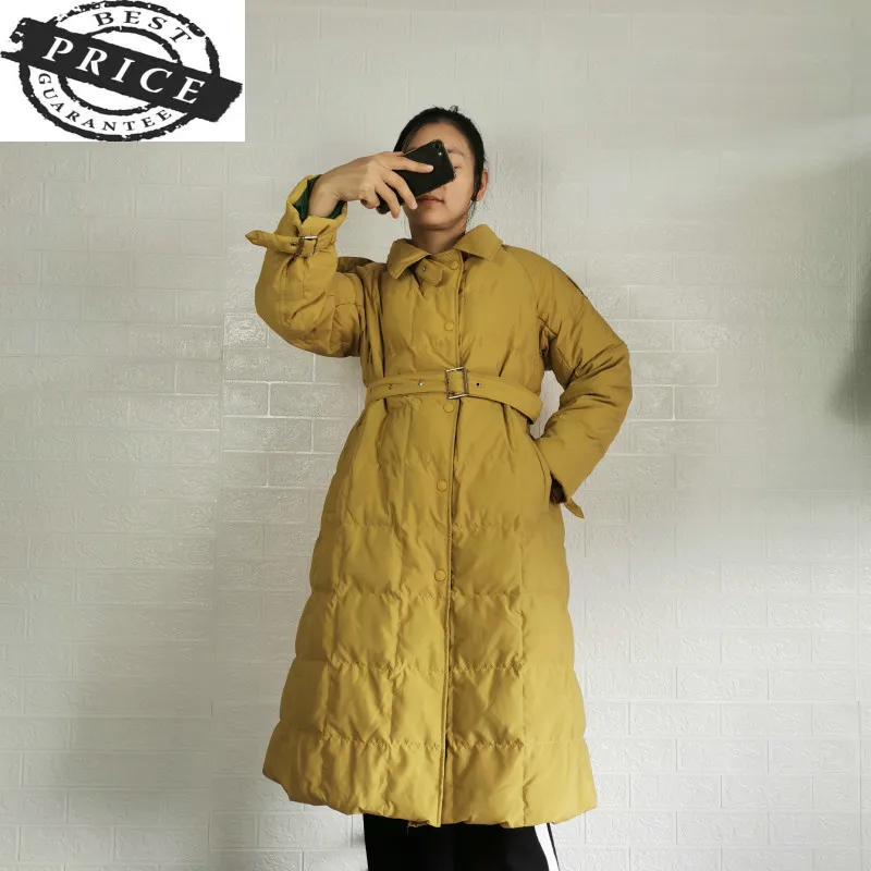 

Female Winter Coat Thick Warm Long Duck Down Jacket Women Clothes 2021 Korean Elegant Down Women's Park Belt Hiver LW23aa