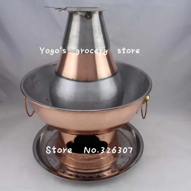 36cm China copper hot pot thickened Mongolian Chinese Chongqing charcoal fondue fire tube stainless steel disc set chaffy dish | Дом и сад