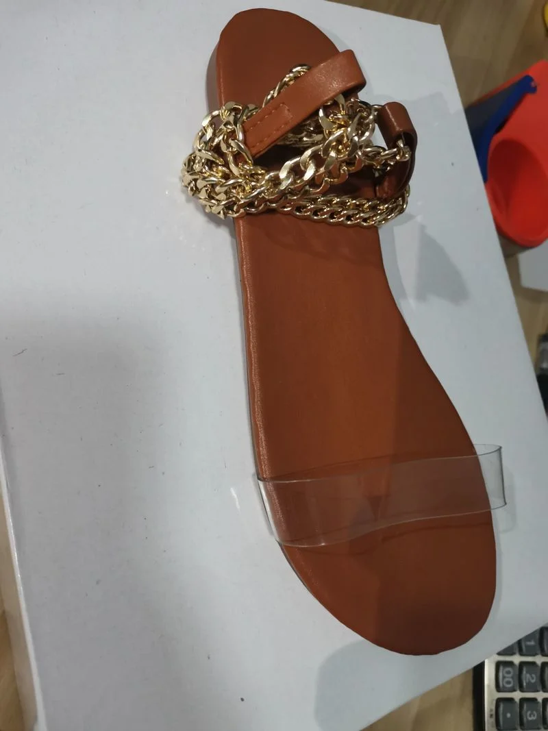 

2021 Women's Sandals Summer New Style Flat Sandals Fashion Solid Color Chain Open Toe Outdoor Women's Shoes Plus Size 43