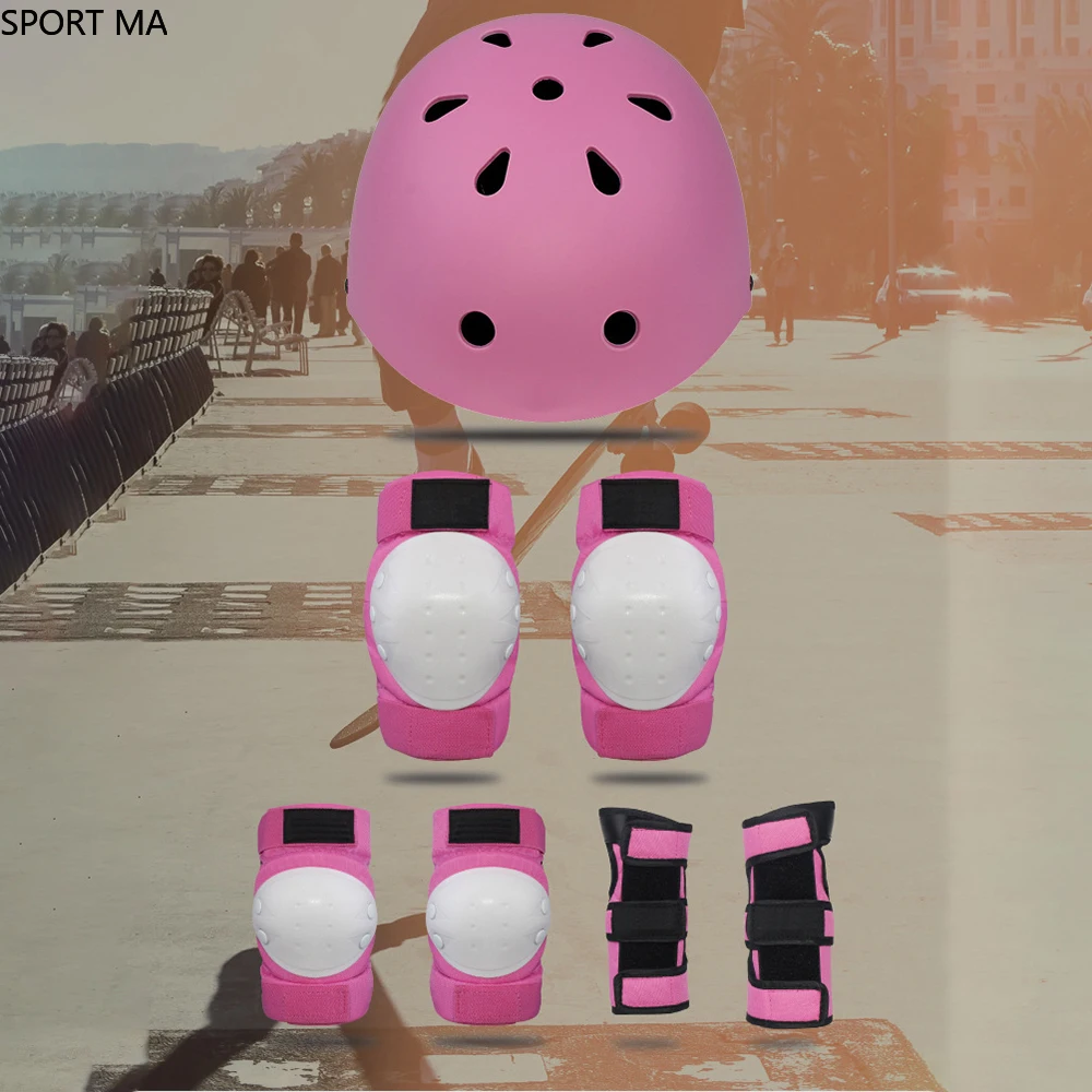 

Hot Skating Protective Set Elbow Pad Bicycle Skateboard 7pcs/Set Ice Skating Roller Knee Protector Sport Helmet For Kid Adult