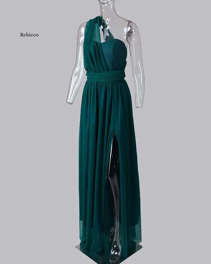 

Women Elegant Mesh One Shoulder Evening Maxi Dress Solid Maxi Dress Sleeveless Sexy Mesh Party Dress