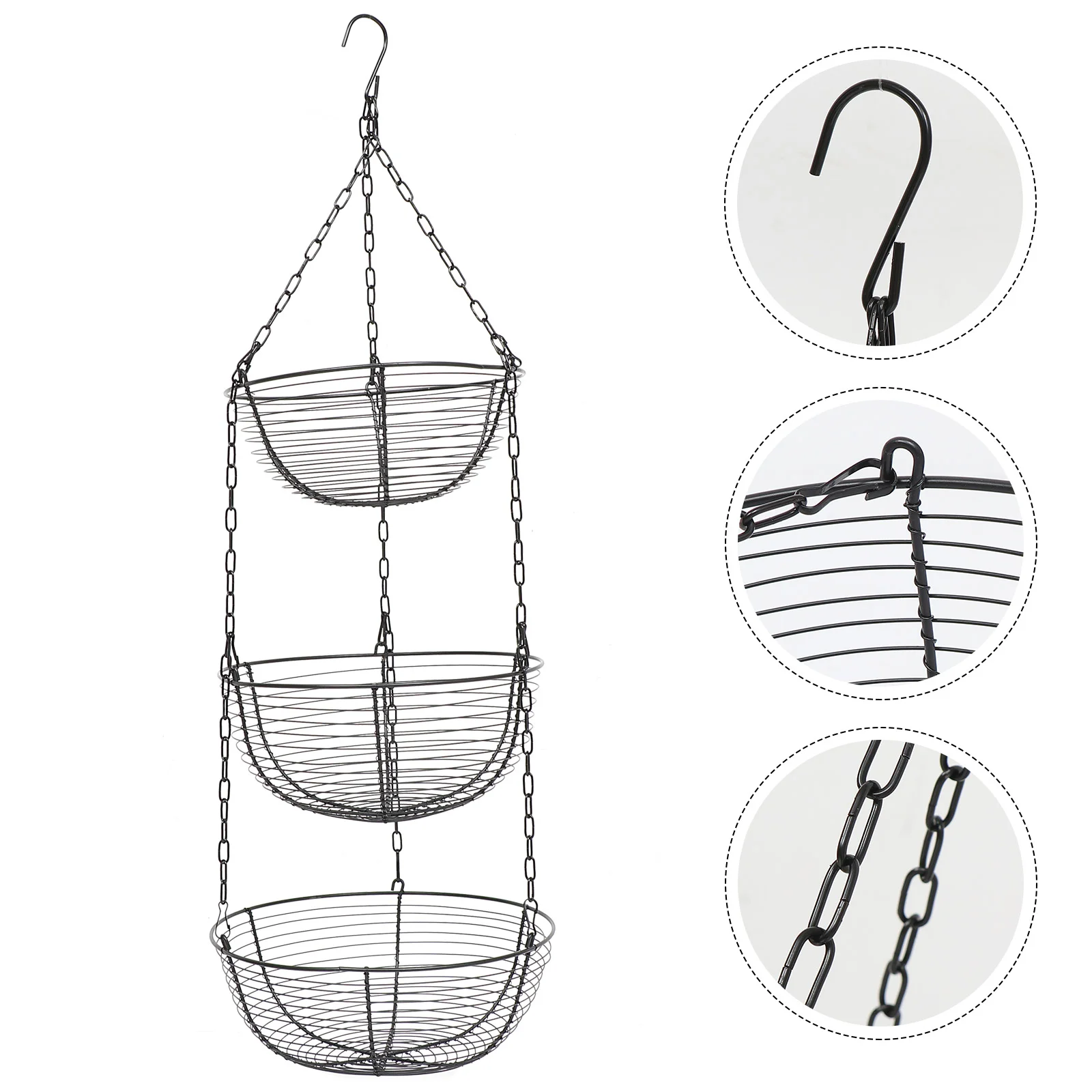 

1pc Iron Art Basket Hollow-out Hanging Basket Three-layer Storage Basket (Black)