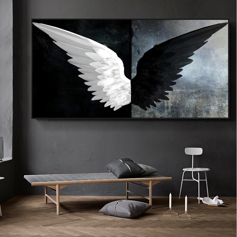 Черно белого цвета с крыльями ангела из плотной ткани художественные плакаты и