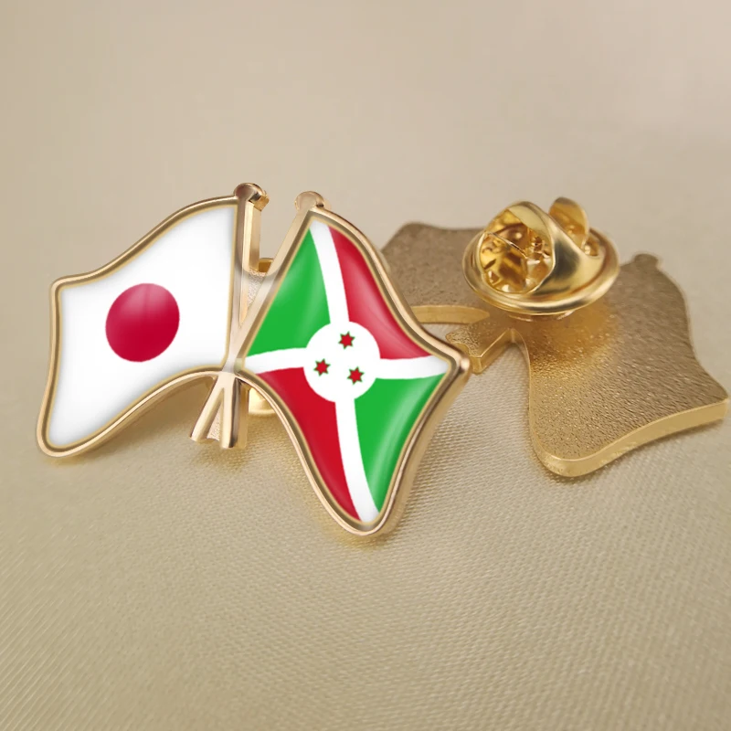 

Japan and Burundi Crossed Double Friendship Flags Lapel Pins Brooch Badges