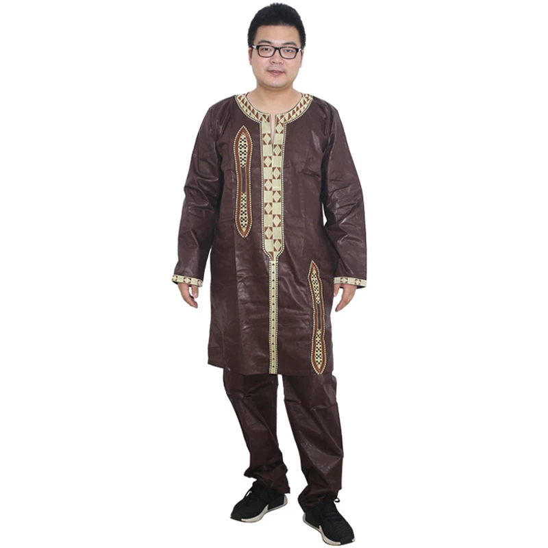 

African Men Clothes Shirt Pants Dashiki Suit Bazin Riche Plus Size Wear Traditional South Africa Formal Attire Trousers Set