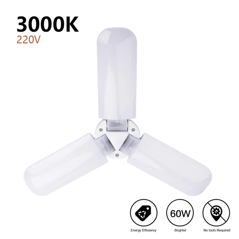 

E27/E26 LED Garage Lights 30W Garage Ceiling Light LED Foldable Fan Blade Bulb LED Corn Bulb 3000LM LED Garage Lighting Dropship