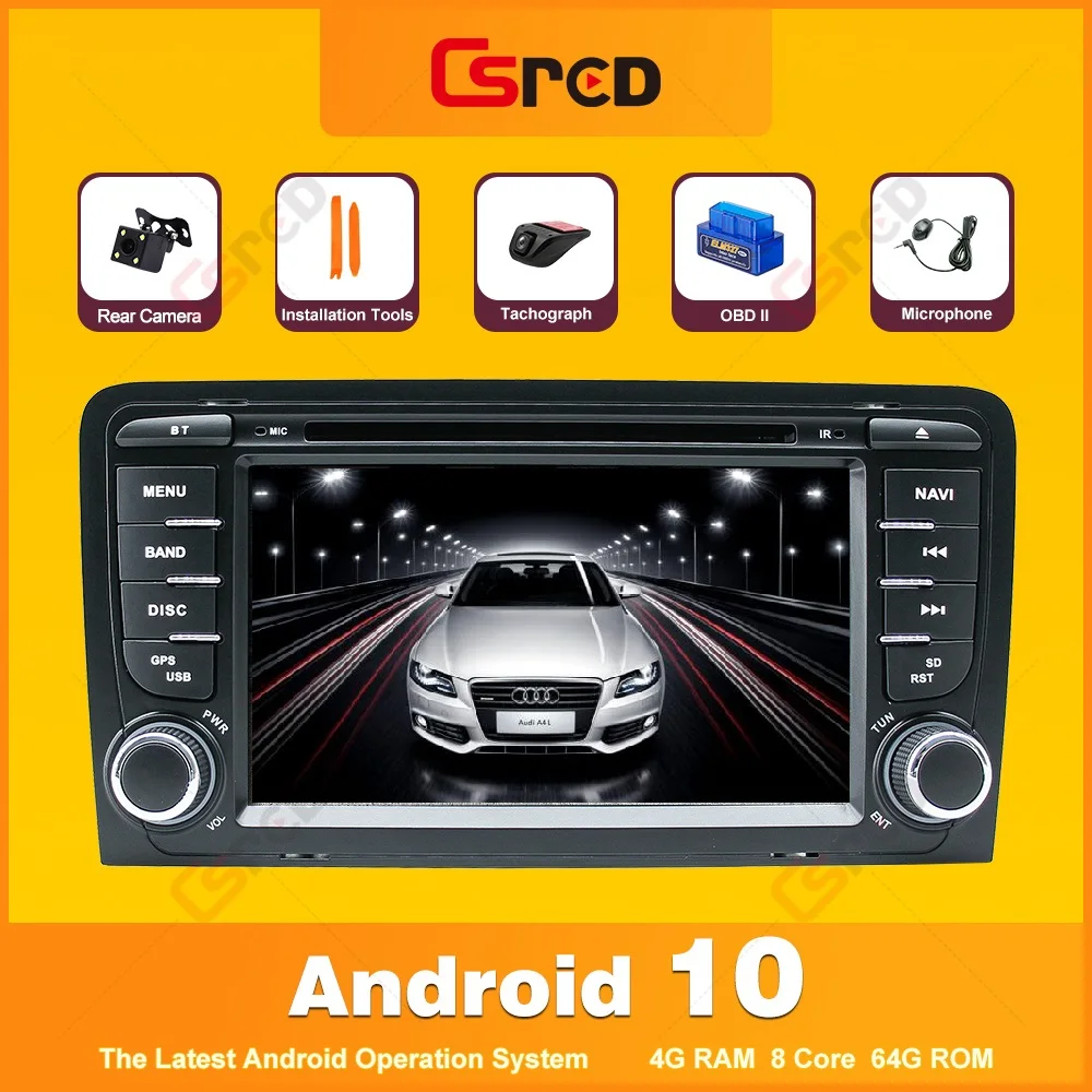 

Csred Android 10 Auto Radio For Audi A3 S3 8P RS3 8P1 Sportback Multimedia Player GPS Navigation DVD Player Stereo Head Unit