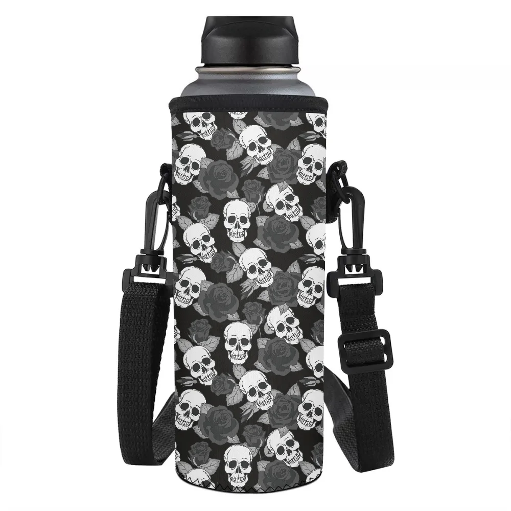 

1000 мл модный спортивный держатель для бутылки с водой с цветочным принтом черепа изолированный неопреновый чехол для бутылки с водой сумки ...