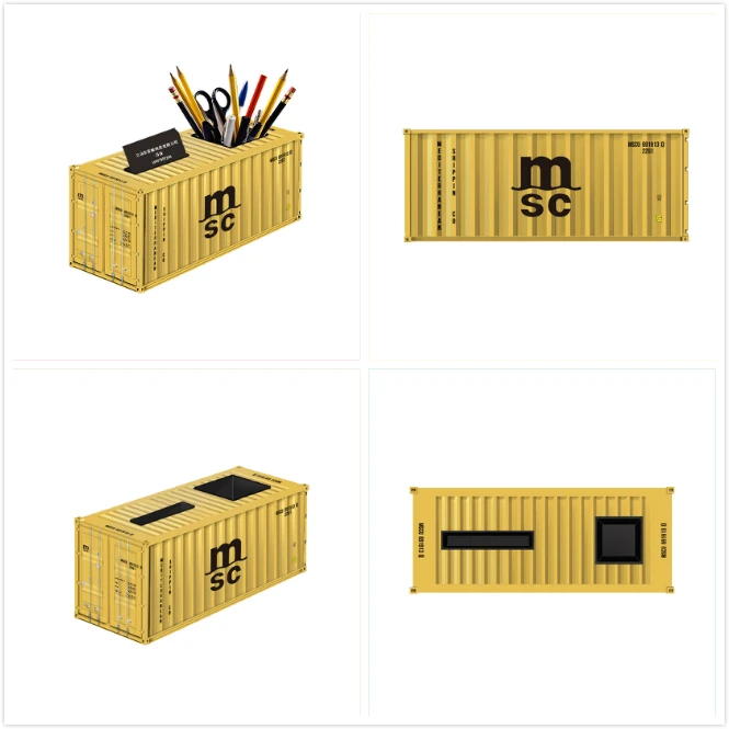 

Shipping Container Model Tissue Box Pen Holder Napkin Paper Towel Storage Case Card Slot Antique Desktop Home Decoration Gift