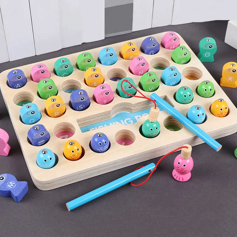 Детские деревянные игрушки Монтессори цифры алфавит магнитные рыболовные