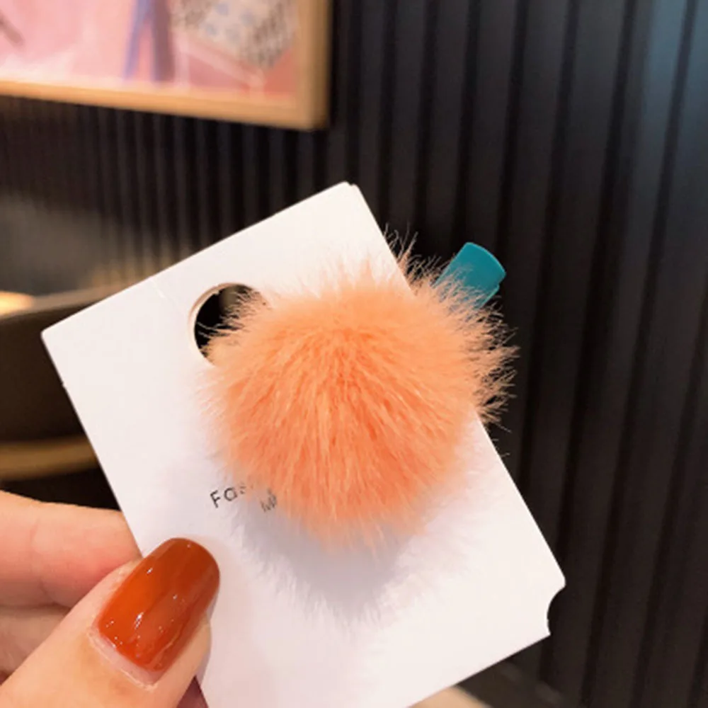 Заколки для волос девочек с маленьким милым мягким меховым помпоном мини шариком