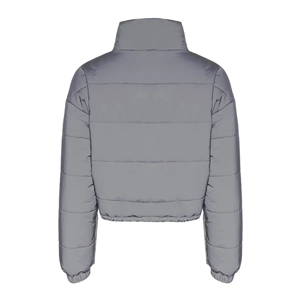 New Winter Fashion Reflective Short Warm Women Coat Cotton Padded Jackets top Gray Color Ladies Parka ladies | Женская одежда
