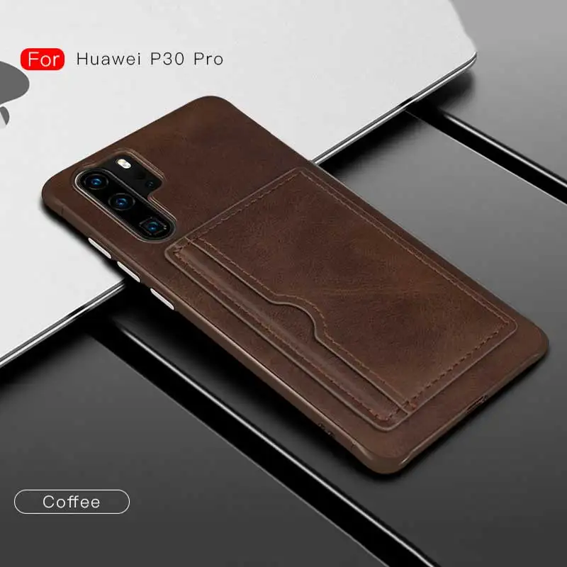 Чехол для телефона из искусственной кожи с подставкой для huawei P30 P20 mate 20 Pro Lite Nova3E 4E ультра тонкий роскошный протектор телефона с отделением для карт - Цвет: Brown