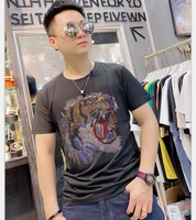mens breathable cotton 100 t shirt summer fashion tiger hot drilling slim short sleeve casual business clothes