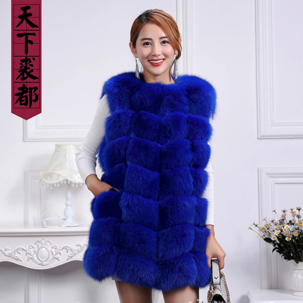 Женский зимний меховой жилет клетчатый теплый из натурального Лисьего меха