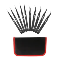 10pcs anti static precision tweezers set esd stainless steel straight tweezers curved tweezers for phone laptop repair tools