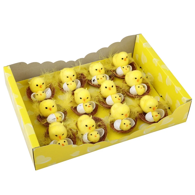

12Pcs Mini Chenille Chick Easter Day Gift Velvet Chicks Yellow Artificial Chicken Lovely Home Decoration Toys