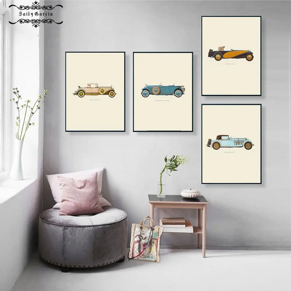 

Cartoon Vintage Old Car Posters and Prints Nordic Minimalist Wall Art Canvas Painting Pictures for Living Room Modern Home Decor