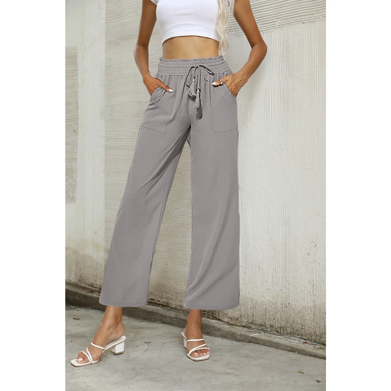 

Women's Cotton Linen Pants High Waisted Harem Loose Soft Elastic Waist Wide Leg Summer Pants Casual 2021 Trousers For Female