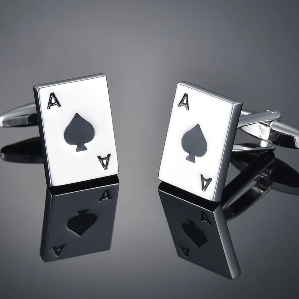 

Poker Design Silver Color Cufflinks Wholesale Retail Novelty Casino Playing Card A Style Quality Copper Material Cuff Links