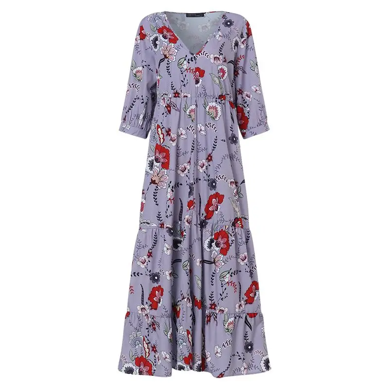 Осенний праздничный сарафан ZANZEA Повседневный 3/4 рукав длинный макси Vestido женский сексуальный v-образный вырез с цветочным принтом богемное женское платье халат