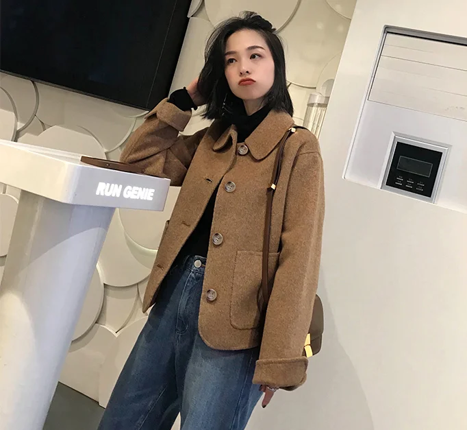 

Woman Short Solid Woolen Coat Fashion Autumn Jacket