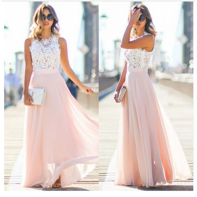 Летнее платье Для женщин 2019 сладкий Стиль Пляжное Винтаж шифоновое Сплошное