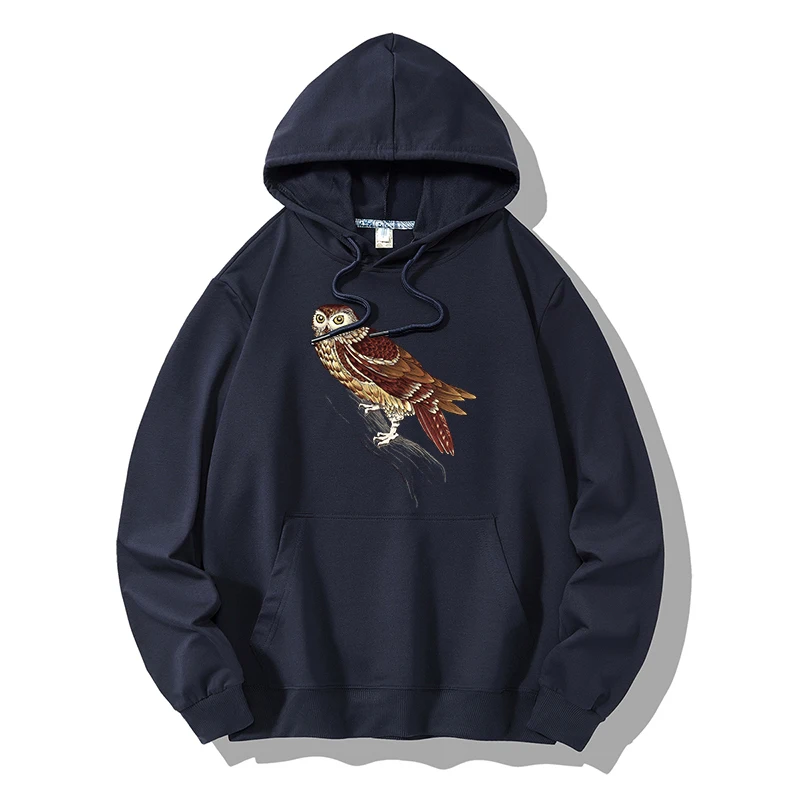 Пуловер с принтом совы для мужчин и женщин Повседневная Уличная одежда капюшоном