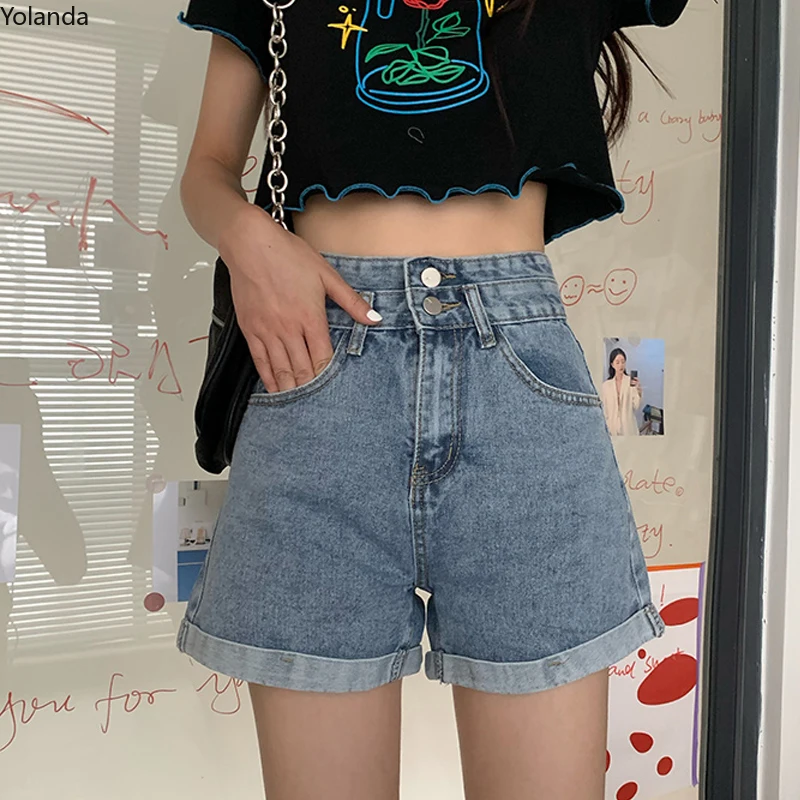 

Женские джинсовые шорты на пуговицах, с завышенной талией