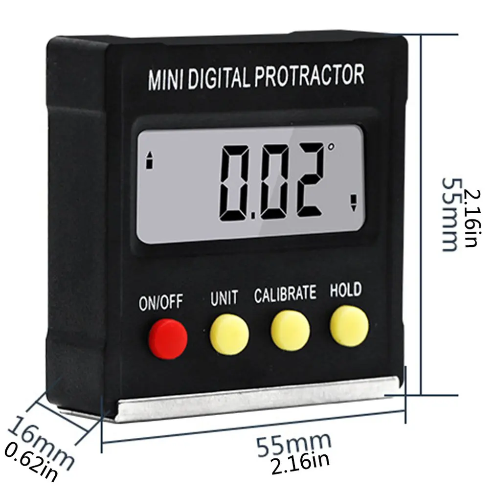 

1pc Black Mini Digital Protractor Electronic Inclinometer Angle Gauge 360 Tilt Angle Vertical Magnetic Tractors