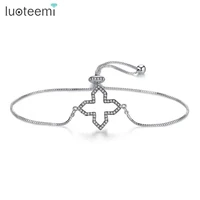 luoteemi new simple black cross cubic zirconia round bridal jewelry adjustable bracelet for women wedding dinner birthday gift