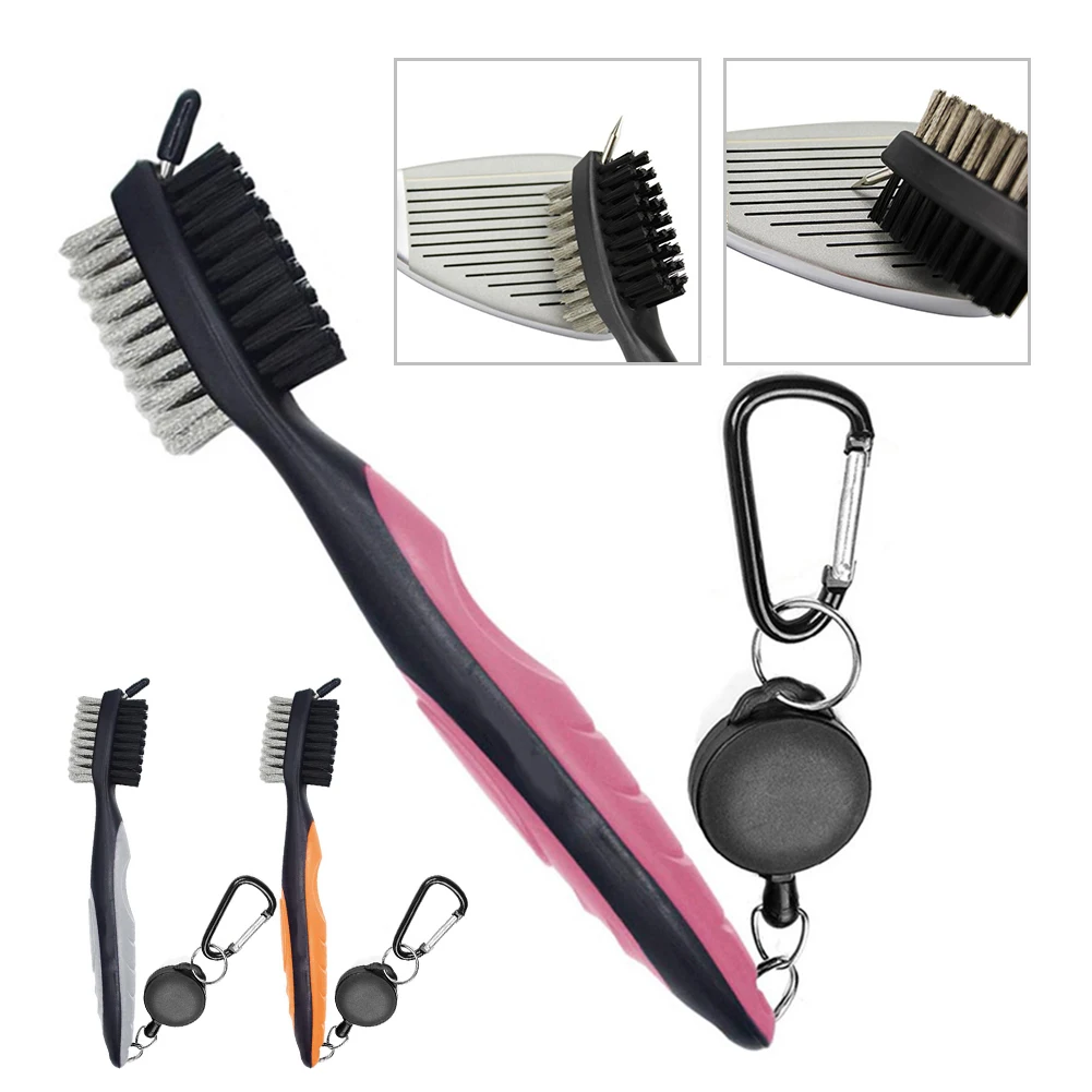 

Golf Club Brush Groove Cleaner with Retractable Zip Line Carabiner Cleaning Tool for Golf Irons Woods Accessories Silver Orange