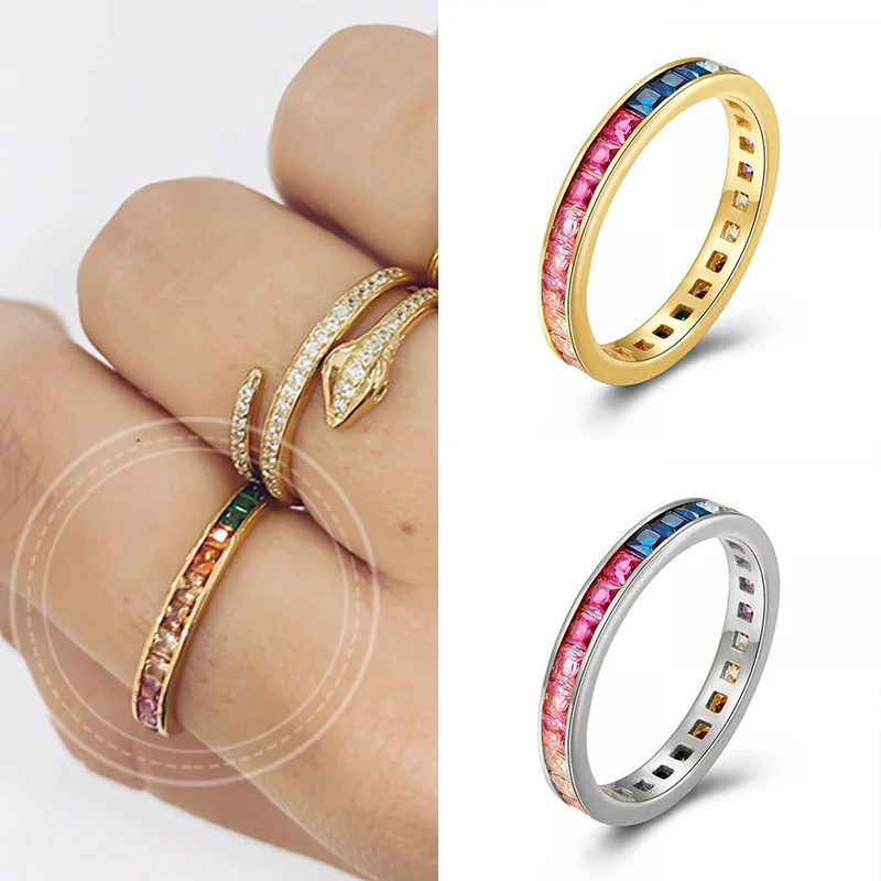 

Изысканное Радужное кольцо из серебра 100% пробы с фианитами, ювелирные изделия, популярные модные украшения для женщин, подарки на день рожд...