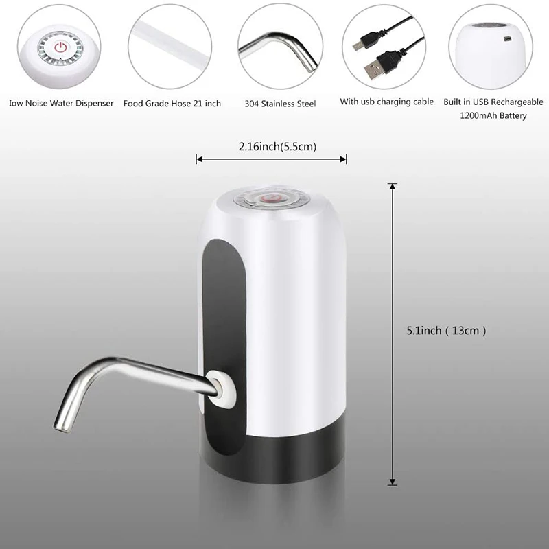 Water Bottle Pump USB Rechargeable Automatic Drink Dispenser Barreled Electric Hand Press Pumps Mini Charge | Дом и сад