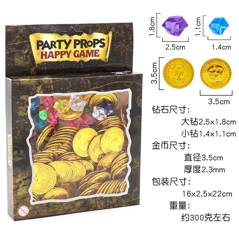 

100Pcs/set Activity Lottery Props Catch Gold Coins Plastic Gem Pirate Coin Toy Game Chip Ornament Cartoon Coin