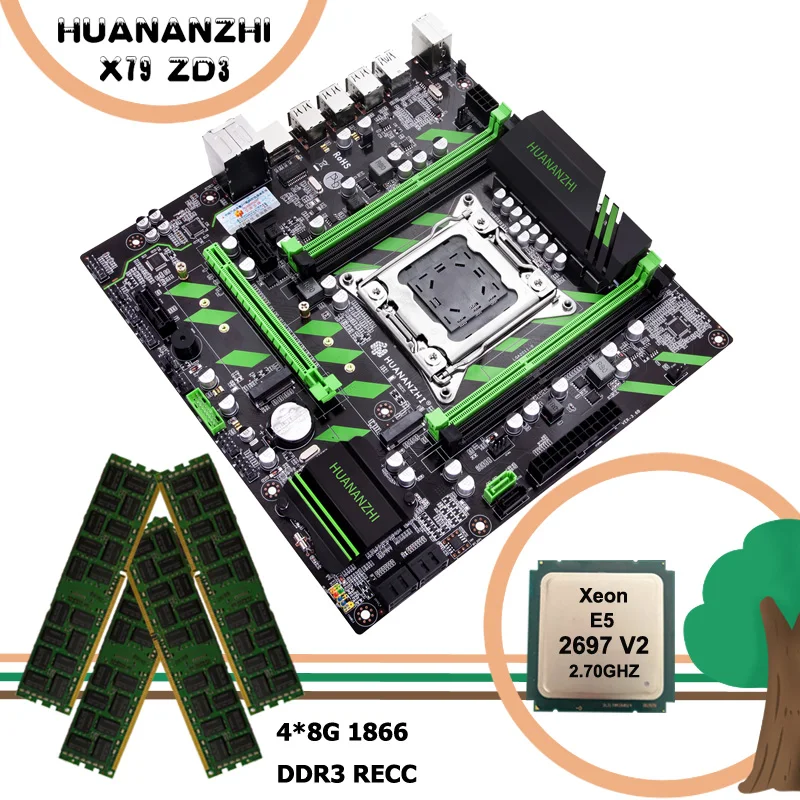 

HUANANZHI X79-ZD3 motherboard bundle computer parts DIY NVMe/NGFF dual M.2 slots CPU Xeon E5 2697 V2 RAM 32G(4*8G) 1866 REG ECC