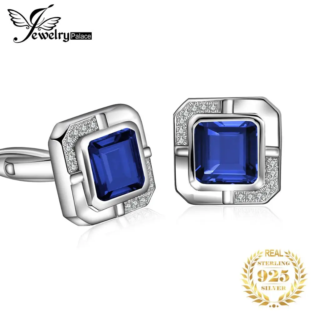 Запонки мужские драгоценные серебряные с сапфиром|Украшения для волос броши и