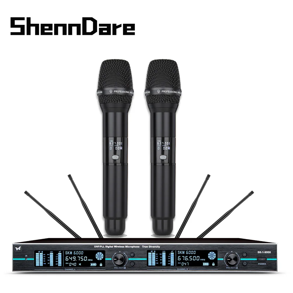 

ShennDare SK1-9000 True Diversity Digital Wireless Microphone System Professional UHF Dual Channel MIC DJ Performance Conference
