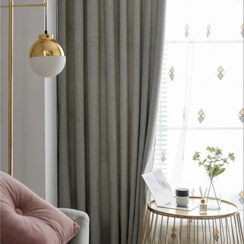 Одноцветные шторы в скандинавском стиле современные простые шерстяные как