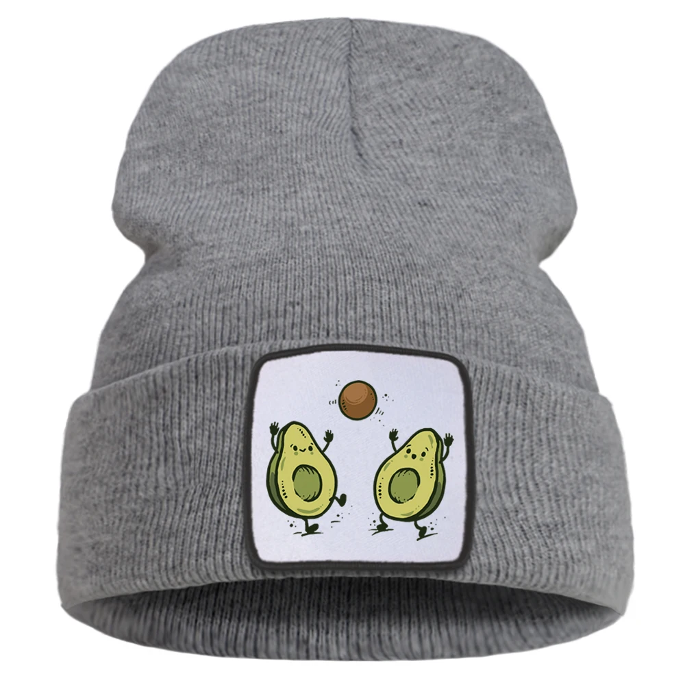 

Мягкая теплая зимняя шапка для улицы, лидер продаж, шапки унисекс, весенние шерстяные вязаные шапки с принтом фруктов, авокадо, мультяшным п...